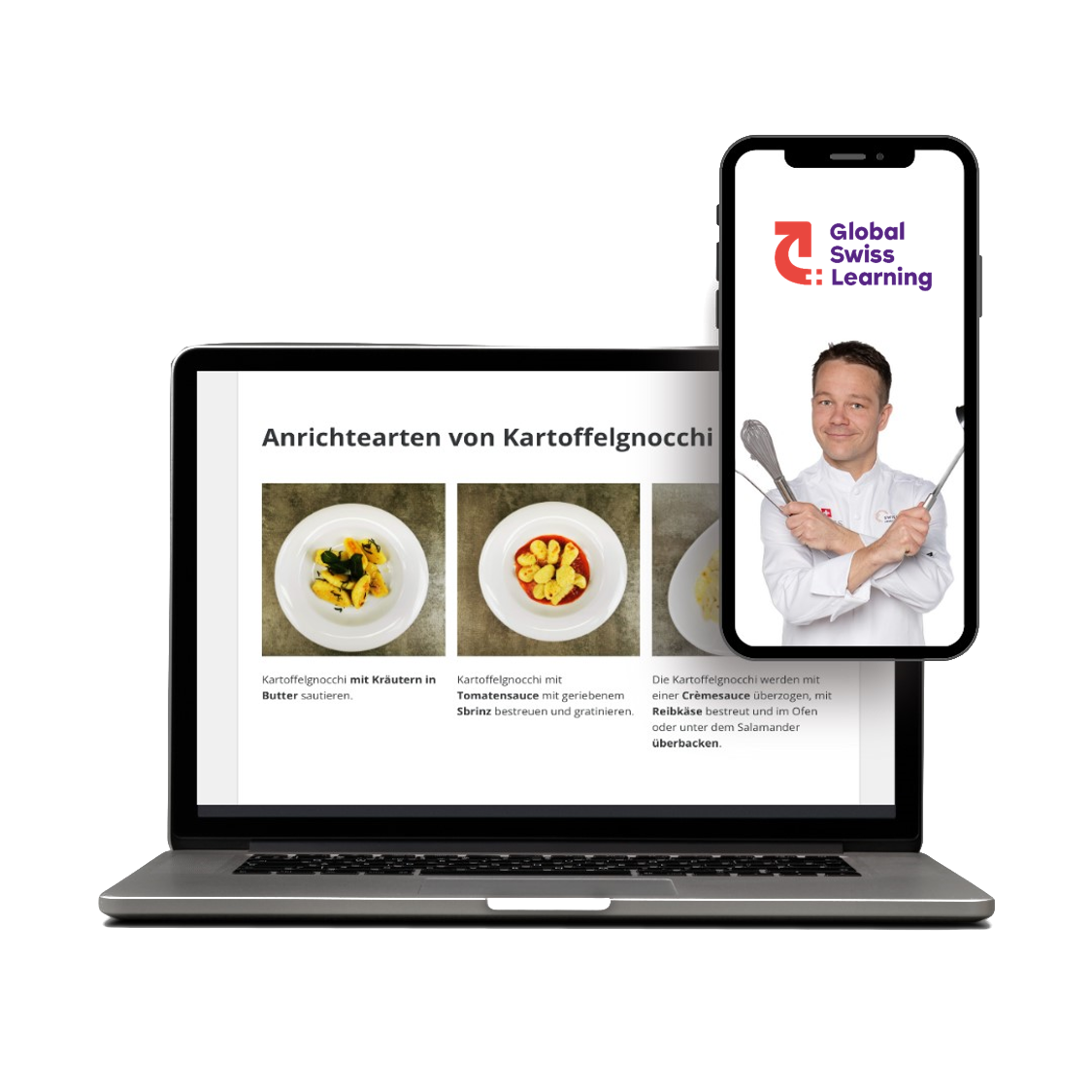 Smartphone mit der Online-Schulung für die Kochausbildung
